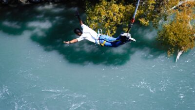 man bungee jumping